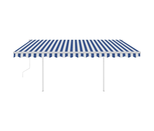 Toldo automático LED sensor de viento azul y blanco 4,5x3,5 m