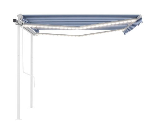 Toldo automático LED sensor de viento azul y blanco 4,5x3,5 m