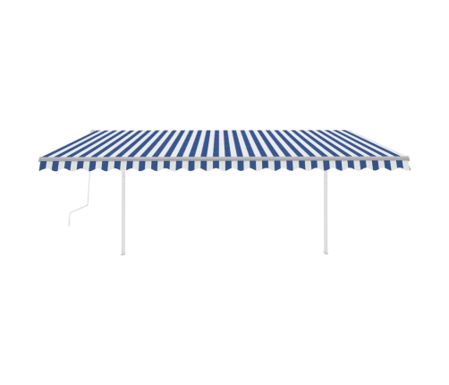 Toldo retráctil automático con postes azul y blanco 5x3,5 m