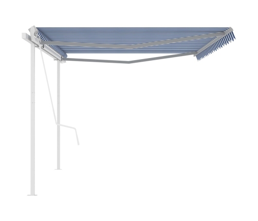 Toldo retráctil automático con postes azul y blanco 5x3,5 m