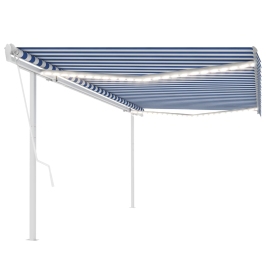 Toldo automático LED sensor de viento azul y blanco 5x3,5 m