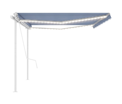 Toldo automático LED sensor de viento azul y blanco 5x3,5 m