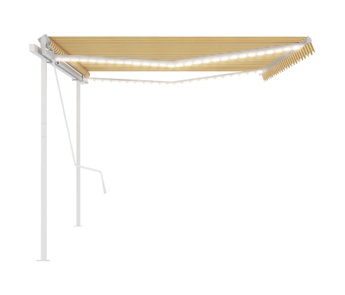 Toldo automático LED sensor de viento amarillo y blanco 5x3,5 m