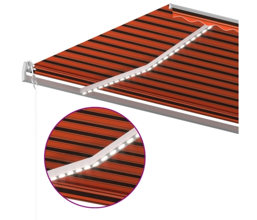 Toldo manual retráctil con LED naranja y marrón 6x3,5 m