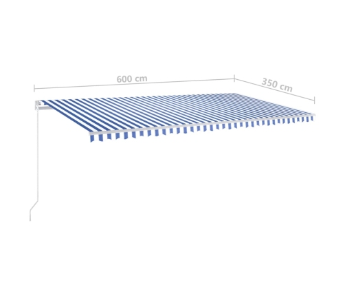 Toldo retráctil automático con postes azul y blanco 6x3,5 m