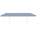 Toldo retráctil automático con postes azul y blanco 6x3,5 m
