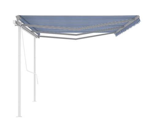 Toldo retráctil automático con postes azul y blanco 6x3,5 m
