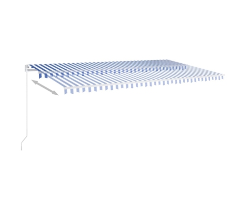Toldo retráctil automático con postes azul y blanco 6x3,5 m