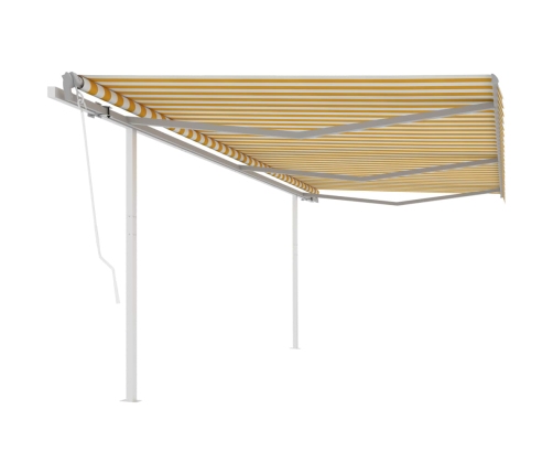 Toldo retráctil automático con postes amarillo y blanco 6x3,5 m