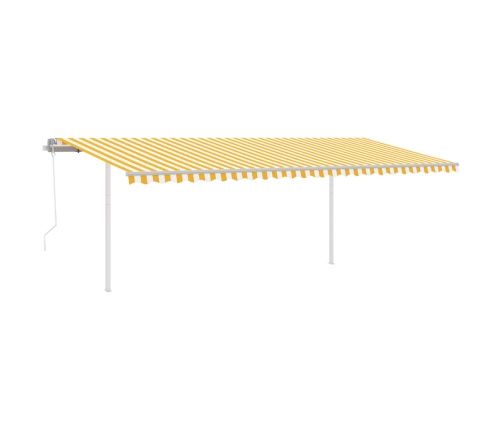 Toldo retráctil automático con postes amarillo y blanco 6x3,5 m