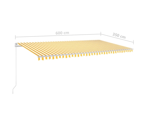 Toldo retráctil automático con postes amarillo y blanco 6x3,5 m