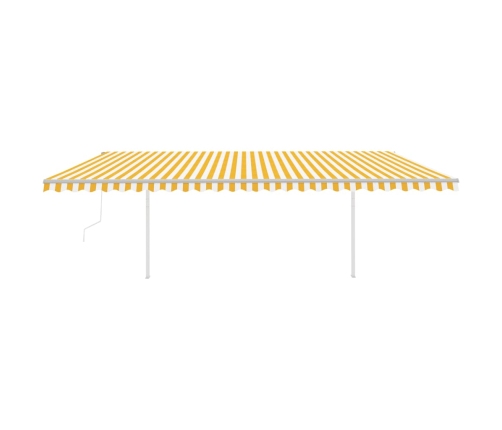 Toldo retráctil automático con postes amarillo y blanco 6x3,5 m