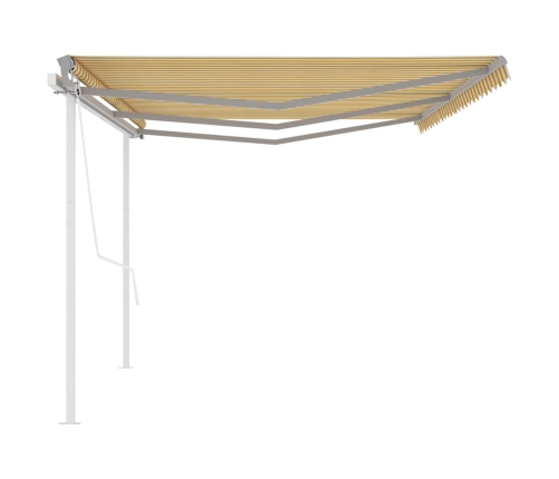 Toldo retráctil automático con postes amarillo y blanco 6x3,5 m