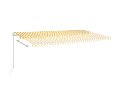 Toldo retráctil automático con postes amarillo y blanco 6x3,5 m