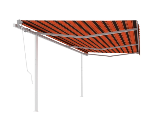 Toldo retráctil automático con postes naranja y marrón 6x3,5 m