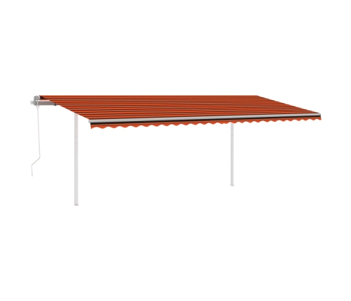 Toldo retráctil automático con postes naranja y marrón 6x3,5 m