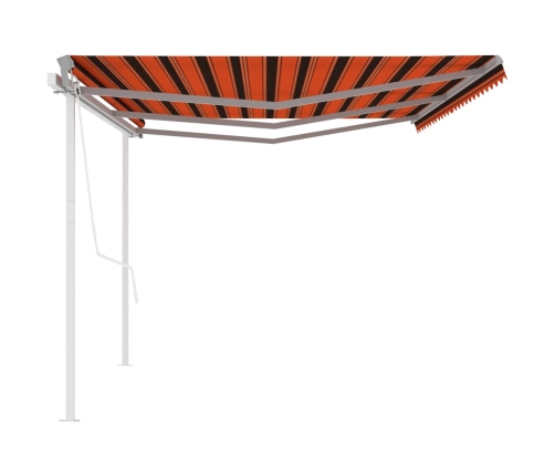 Toldo retráctil automático con postes naranja y marrón 6x3,5 m
