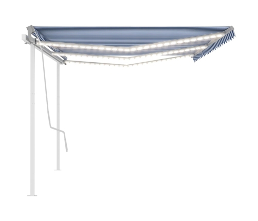 Toldo automático LED sensor de viento azul blanco 6x3,5 m