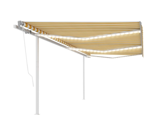 Toldo automático LED sensor de viento amarillo blanco 6x3,5 m