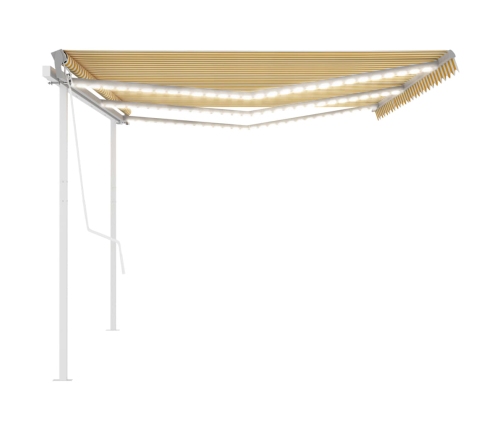 Toldo automático LED sensor de viento amarillo blanco 6x3,5 m