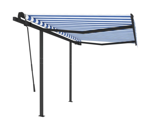 Toldo manual retráctil con postes azul y blanco 3x2,5 m