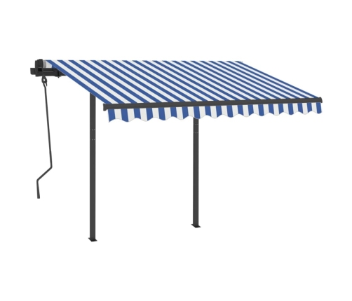 Toldo manual retráctil con postes azul y blanco 3x2,5 m