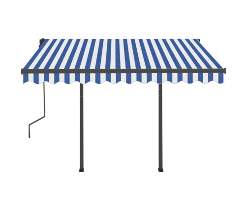 Toldo manual retráctil con postes azul y blanco 3x2,5 m