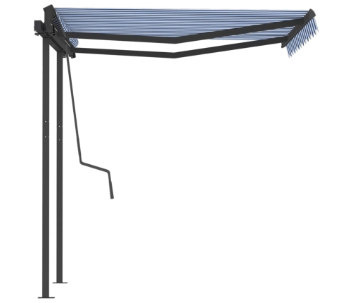 Toldo manual retráctil con postes azul y blanco 3x2,5 m