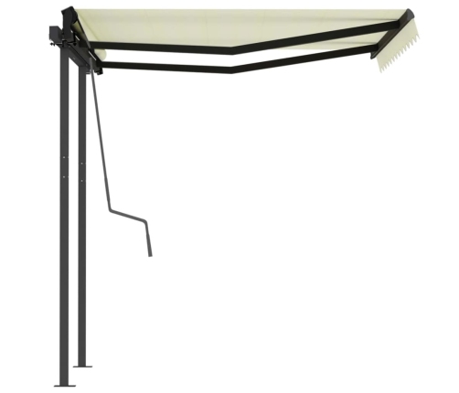 Toldo manual retráctil con postes crema 3x2,5 m