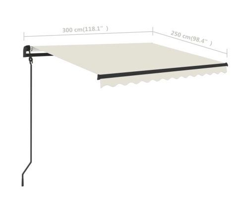 Toldo manual retráctil con postes crema 3x2,5 m