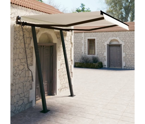 Toldo manual retráctil con postes crema 3x2,5 m