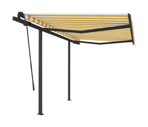 Toldo manual retráctil con postes amarillo y blanco 3x2,5 m