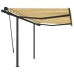 Toldo manual retráctil con postes amarillo y blanco 3x2,5 m