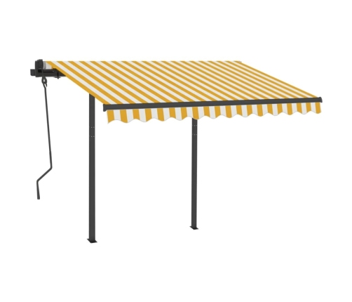 Toldo manual retráctil con postes amarillo y blanco 3x2,5 m