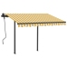Toldo manual retráctil con postes amarillo y blanco 3x2,5 m