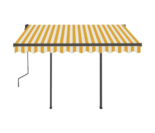 Toldo manual retráctil con postes amarillo y blanco 3x2,5 m