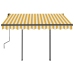 Toldo manual retráctil con postes amarillo y blanco 3x2,5 m