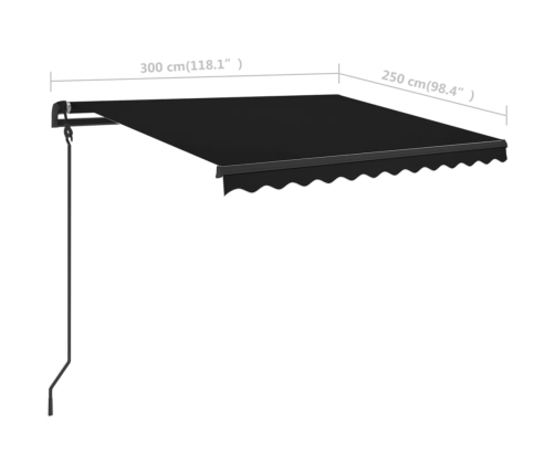 Toldo manual retráctil con postes gris antracita 3x2,5 m