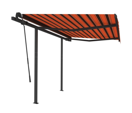 Toldo manual retráctil con postes naranja y marrón 3x2,5 m