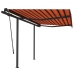 Toldo manual retráctil con postes naranja y marrón 3x2,5 m