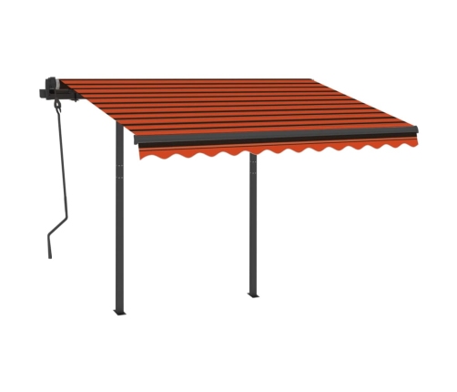 Toldo manual retráctil con postes naranja y marrón 3x2,5 m