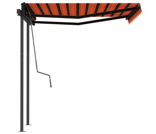 Toldo manual retráctil con postes naranja y marrón 3x2,5 m