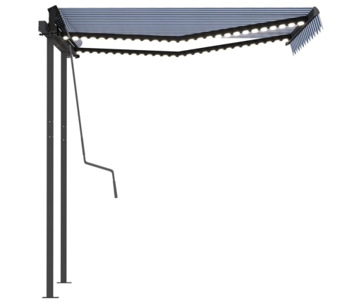 Toldo manual retráctil con luz LED azul y blanco 3x2,5 m