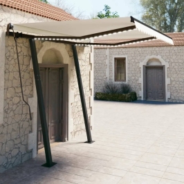 Toldo manual retráctil con LED crema 3x2,5 m