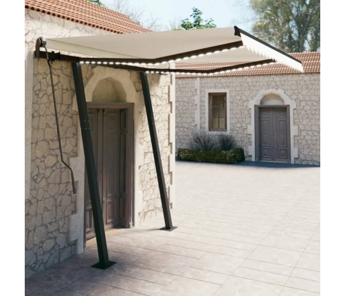 Toldo manual retráctil con LED crema 3x2,5 m