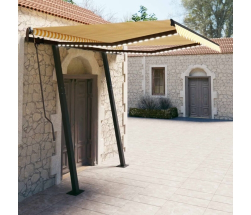 Toldo manual retráctil con LED amarillo y blanco 3x2,5 m