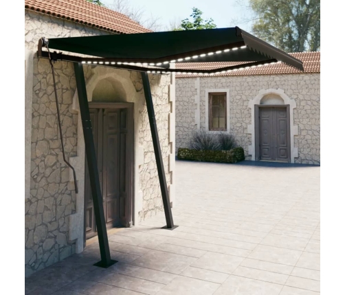 Toldo manual retráctil con LED gris antracita 3x2,5 m