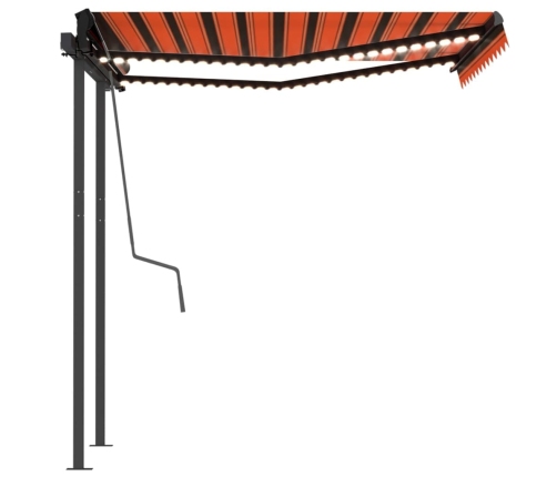 Toldo manual retráctil con LED naranja y marrón 3x2,5 m