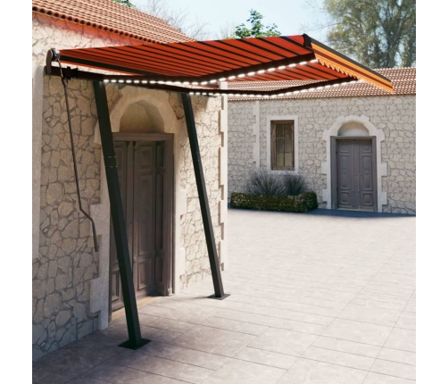 Toldo manual retráctil con LED naranja y marrón 3x2,5 m