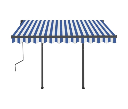 Toldo automático retráctil con postes azul y blanco 3x2,5 m